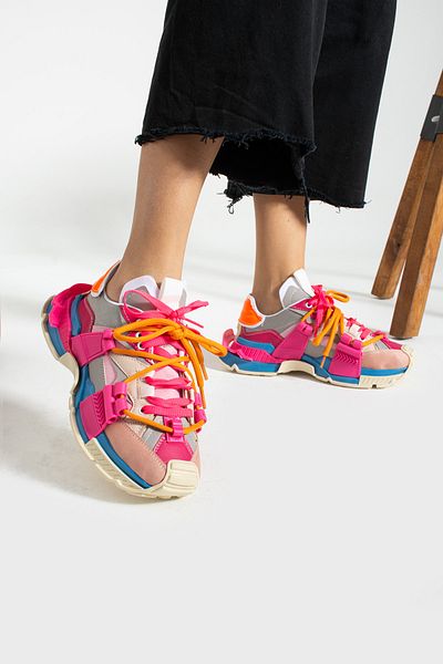 İnan Ayakkabı Dolce Women's Fuchsia/grey/blue Color Sports & Senakers Shoes (5 CM)