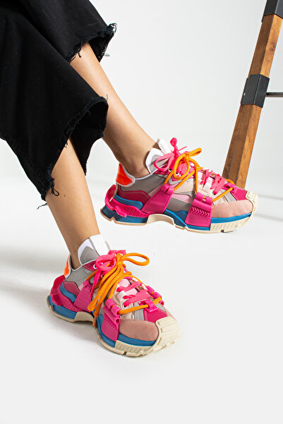 İnan Ayakkabı Dolce Women's Fuchsia/grey/blue Color Sports & Senakers Shoes (5 CM)