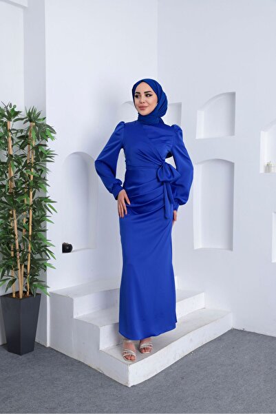 moda zeynaa YANDAN BAĞLAMA DETAYLI SATEN TESETTÜR ABİYE