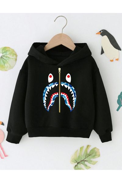 AEMİ Детски суитшърт с качулка и принт Bape Shark - Детски суитшърт с качулка Bape
