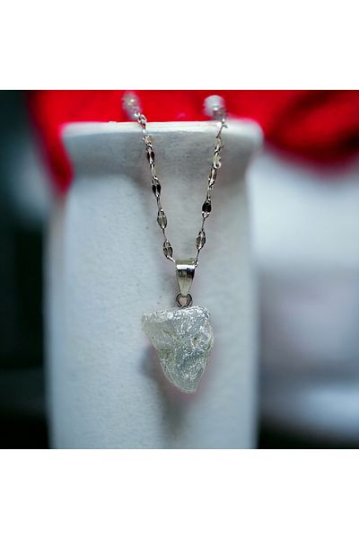 eHediyecim Aquamarine Raw Natural Stone Necklace