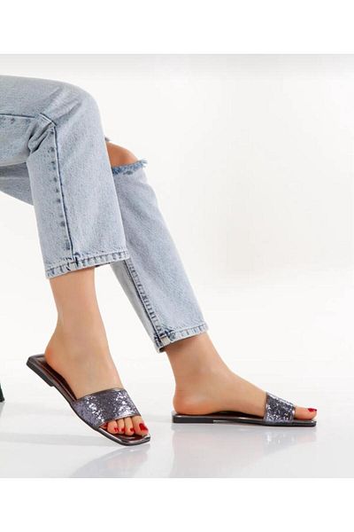PLN SHOES Γυναικείες βραδινές παντόφλες φορέματος ορθοπεδικής σόλας με μονό λουράκι Stone Flat Heel