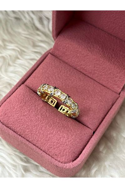 Liwer Steel Gold Design Oxxo Solitaire Model Ring