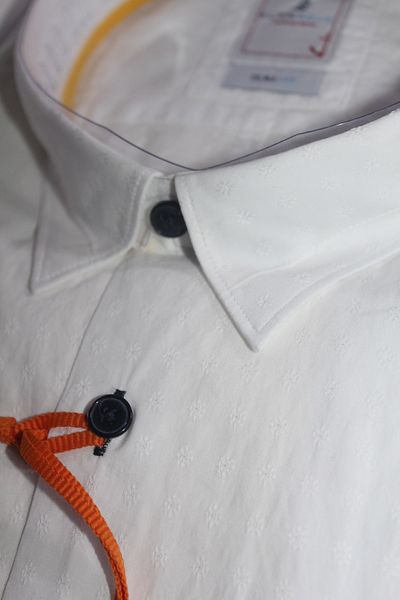Ecer Men's Long Sleeve Slimfit Summer Hidden Button Collar Self Patterned Shirt