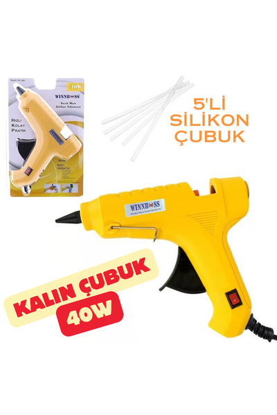 Winboss 40W Sıcak Silikon Tabancası Açma Tuşlu - 5'li Kalın Çubuk