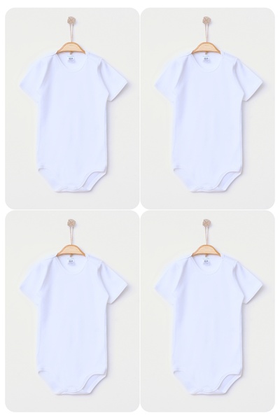 Hoppidik Short Sleeve Snap Flat Bodysuit Badi 100% Cotton Set of 4 Gift