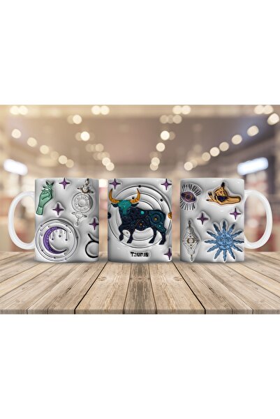Genel Markalar Burçlar Serisi Çift Tarafı Baskılı Kupa Bardak Boğa Özel Kutus...