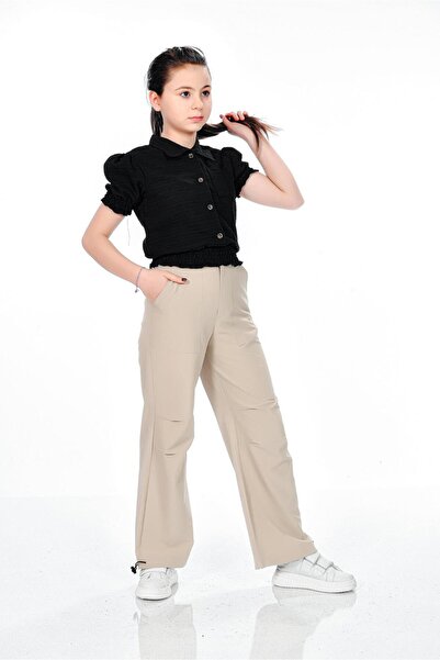 RAMON&ARTOS Diz Detay Cepli Palazzo Paraşüt Paça Klips Lastik Ayarlı Kız Çocuk Pantolon