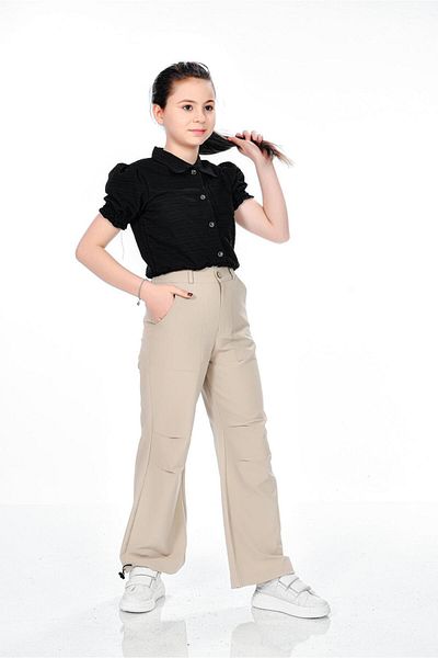 RAMON&ARTOS Knee Detail Pocket Palazzo Parachute Leg Clip Rubber Adjustable Girls' Trousers