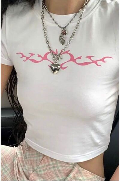 Gothicas Y2k bela majica sa srcem i kandžama Štampano Streetwear T-shirt