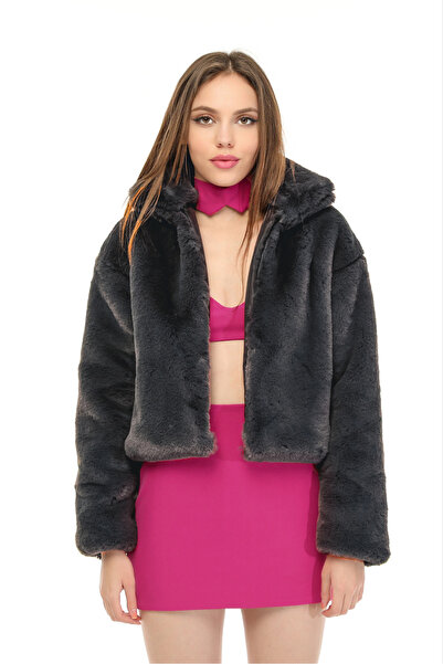 kear bunner Special Petrol Grisi Peluş Kürk Ceket