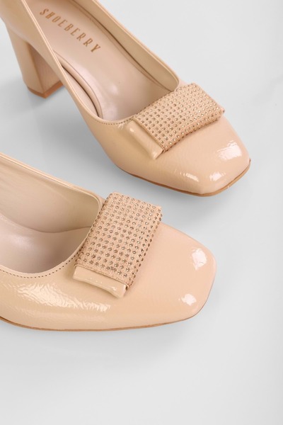 Shoeberry Dámské nahé lakované boty Talina na podpatku s přezkou