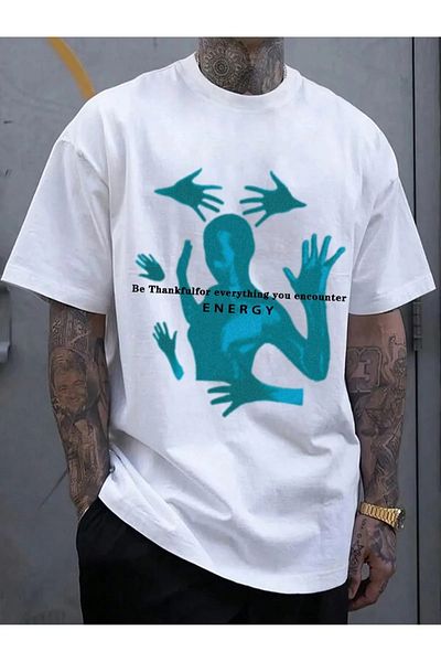 AMMA Μπλουζάκι Unisex White Energy Printed 100% Cotton Premium Fabric
