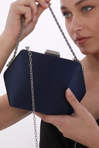 womenacs Culoare Albastru Marin Tesatura Satin Rochie De Seara De Dama Clutch Portofoliu Nunta Logodna Geanta De Seara Henna
