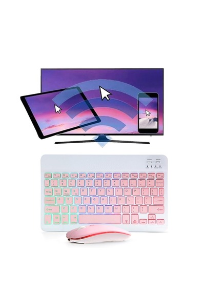 Alfa MEC Samsung Galaxy Tab A9 8.7 inç X110 X115 Uyumlu Aydınlatmalı Işıklı Kablosuz Bluetooth Klavye+mouse