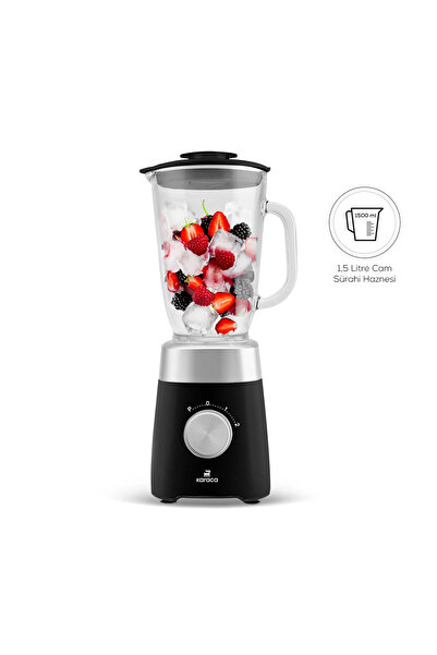 teknotrust Paslanmaz Çelik Bıçaklar ile Buz Kırıcı 1,5 Lt Cam Sürahili Smoothie Blender Siyah