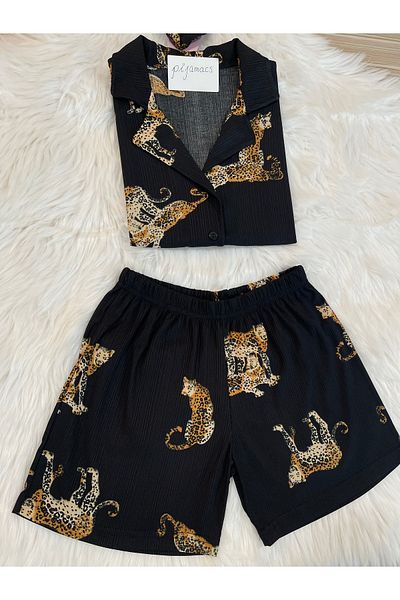 Pijamacs SET PIJAMA PEGASUS CU PANTOR SORRT CU IMPRIMARE LEOPARD NEGRU