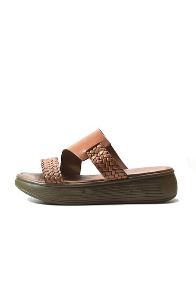 Beety 167.500 Genuine Leather Tan Anatomical Thick Sole Women's Slippers