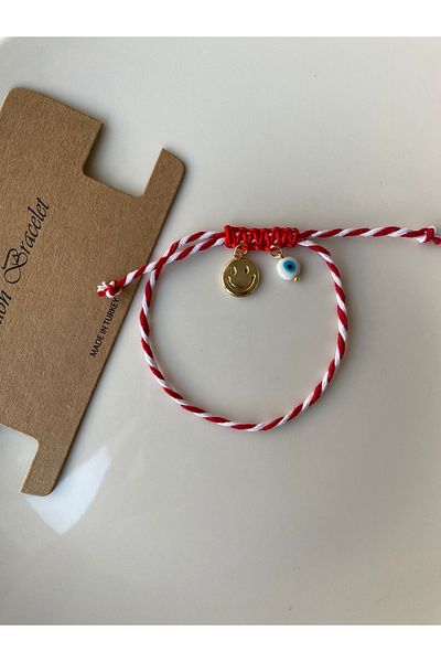 Stoneday White Red Gold Smiling Face Evil Eye Beaded Dangle Martenchia Bracelet