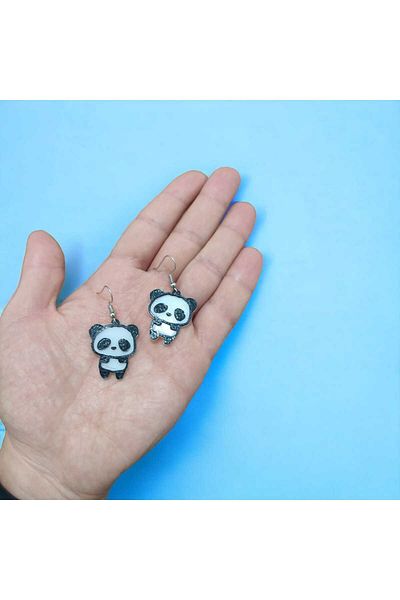 3DHOBİCENTER Panda bear earrings panda hanging earrings