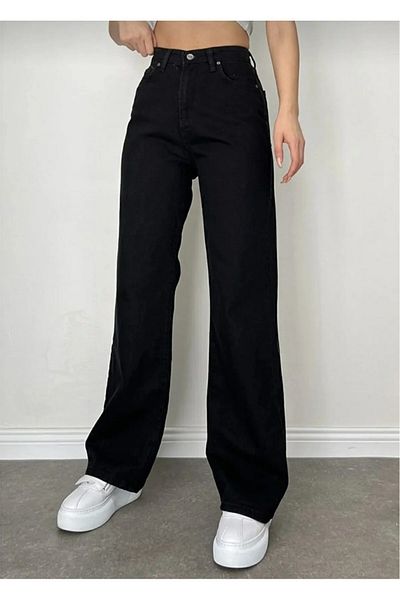 DRC trend Nana Black Super High Waist Jeans Lycra Loose Leg Jeans Black Wide Leg