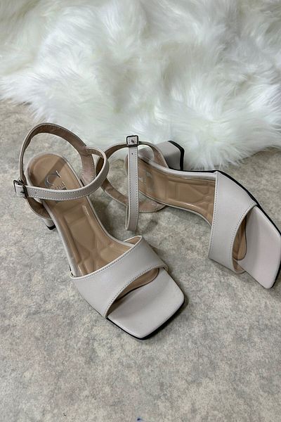 İmerShoes Sandale de damă, de zi cu zi, bej, cu toc gros, cu bretele la gleznă, cu vârf tocit, talpă moale 275