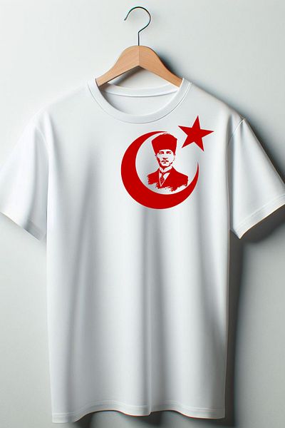 Vordevia Tricou alb oversize cu decolteu rotund cu imprimeu Atatürk și steagul Turciei