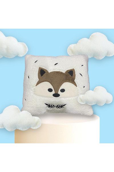 by ballı biocotton Fox Embroidered Cute Plush Pillow Throw Pillow 35x35 Decorative Cute Gift Pillow