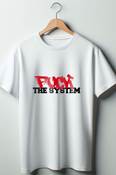 Vordevia Fkck The System Štampano Bela Oversize kroj okrugla kragna Majica