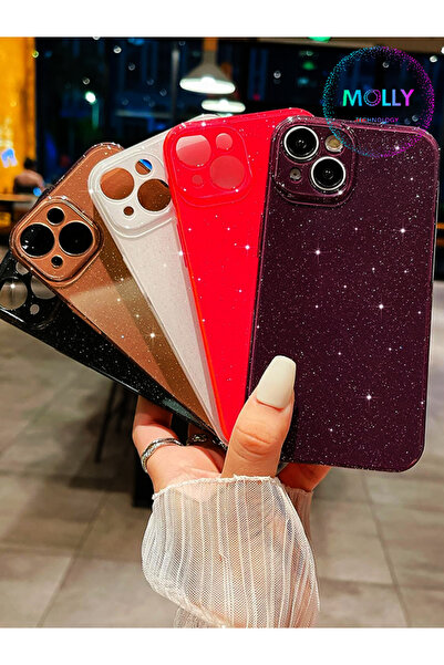 Molly iPhone 13 İçin Sienna Berry Simli Parlak Silikon Kılıf