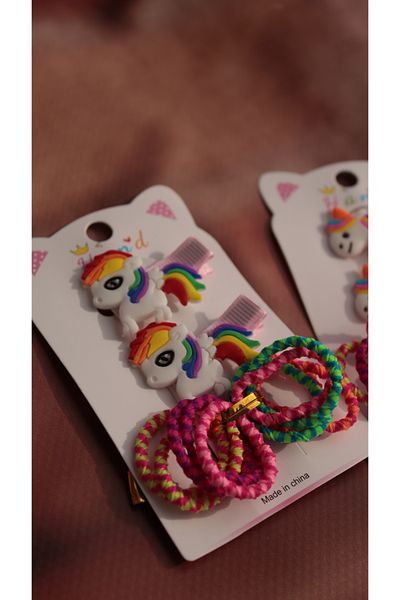 MİNAHOBİ Set de 2 catarame cu cleme elastice colorate pentru copii Uniconn Set de 2 piese