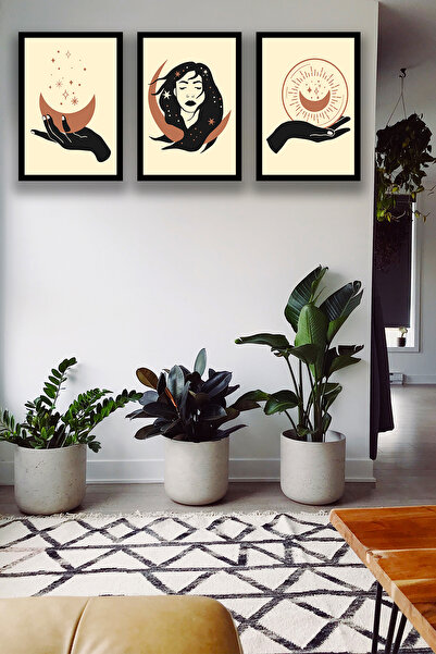 Nod Model de pictură Boho elegant cu aspect de cadru din 3 piese, sufragerie, hol, birou, decor de perete pentru dormitor