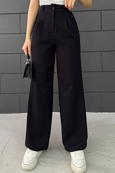 CoolLook Pileli Bol Geniş Paçalı Salaş Kalıp Yüksek Belli İki Cep Rahat Esnek Palazzo Pantolon