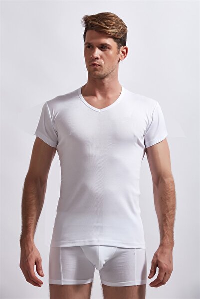 josejuan Ανδρικό εσώρουχο 3 τεμαχίων με μισό μανίκι και λαιμόκοψη σε σχήμα V, 100% βαμβακερό ριμπ 3206