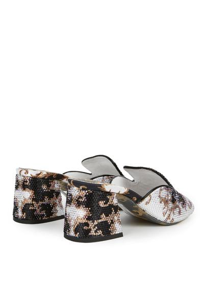 Cengiz Gümüş Siyah Altın Taş Baskı Topuklu Terlik