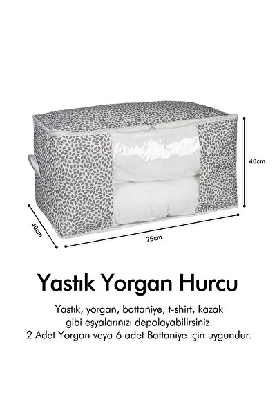 REKHOME Pencereli Yaprak Gri Büyük Boy Yastık Yorgan Kazak Hurcu / 75x40x40