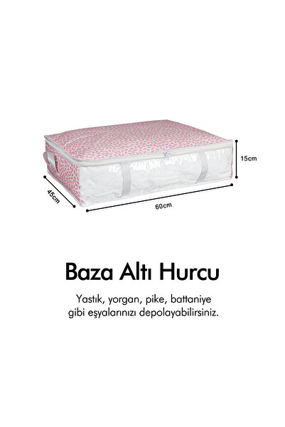 REKHOME Pencereli Yaprak Pudra Baza Altı Yastık Yorgan Kazak Hurcu / 60x45x15