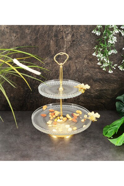 Gerçektrend Two-Layer Butterfly Glass Cookie Holder Gold Presentation Holder ...
