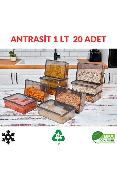 Codemfire Storage Container Anthracite 1lt 20 Pieces Self Lid Locking, Freezer, Food Convenient PP (19*13*6cm)