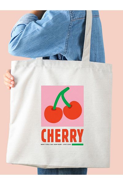 Cemira Geantă tote din pânză brută Cherry Cherry Design