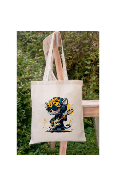 Cemira Музикант Тигр, сумка-тоут з зображенням тигра, що грає на гітарі