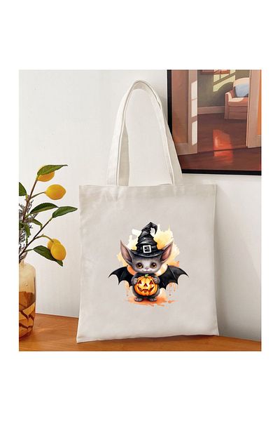 Cemira Geantă de tote cu dovleac de Halloween Geantă din stofa