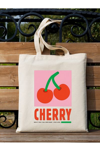 Cemira Geantă tote din pânză brută Cherry Cherry Design