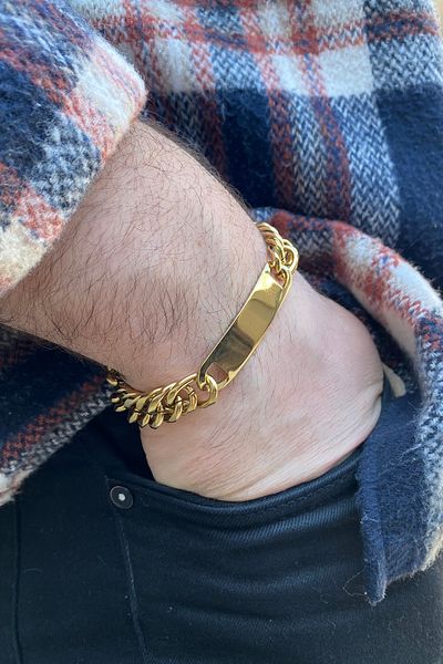 TAKIŞTIR Gold Color Chain Detailed Steel Bracelet (Unisex)