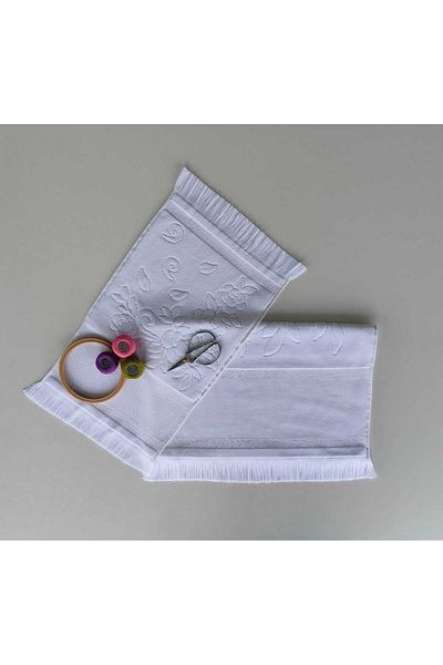 sarra 2-Piece SARRA ETAMIN FRINGED TOWEL SET (30x50-50x90 cm) - WHITE