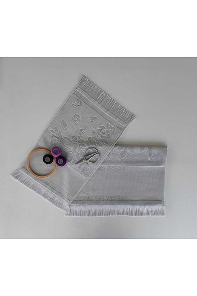 sarra 2-Piece SARRA ETAMIN FRINGED TOWEL SET (30x50-50x90 cm) - GRAY