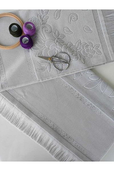 sarra 2-Piece SARRA ETAMIN FRINGED TOWEL SET (30x50-50x90 cm) - GRAY