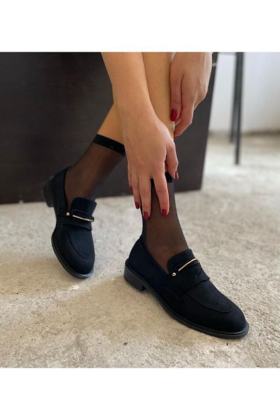 L&L Ежедневни черни велурени мокасини за жени