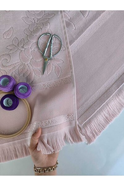 sarra 2'Lİ SARRA ETAMİN SAÇAKLI HAVLU SETİ (30x50-50x90 см) - ПУДРА