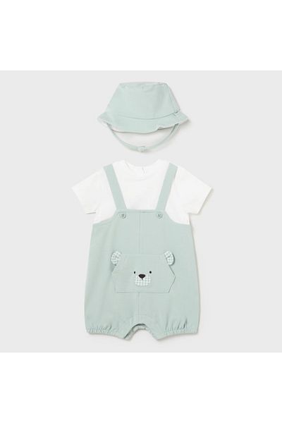 MAYORAL Baby Boy Hat Cotton Teddy Bear Salopet Shorts Green L24Y1618